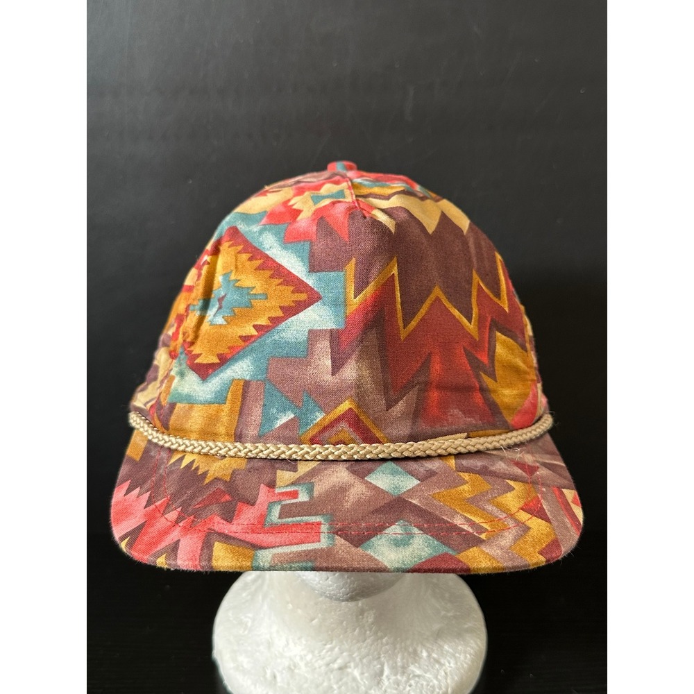Vintage Southwestern Geometric Print Rope Snapback Hat Multicolor Tribal Cap